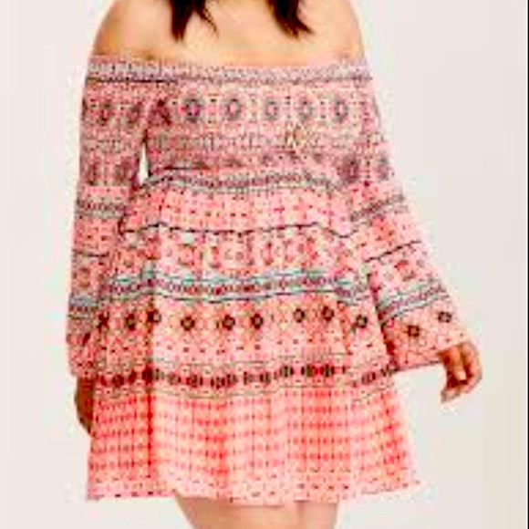 Torrid MOSAIC PRINT SMOCKED BELL SLEEVE DRESS 3 - Picture 1 of 2